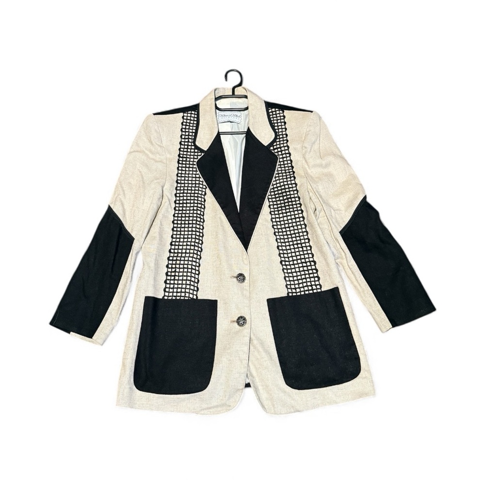 Vintage Colorblock Blazer Avant Garde Mod Retro Linen Jacket Minimalist